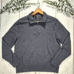 Banana Republic 1/2 Zip Merino Wool Pullover Sweater Heathered Gray L